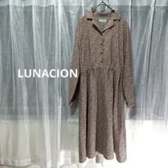 LUNACION 花柄 オープンカラー 長袖 膝下丈 ワンピース サイズL
