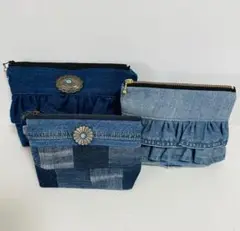 ハンドメイド デニムポーチ 3点セット