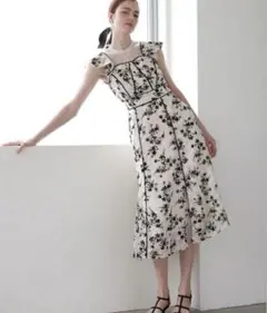 cheek 配色パイピングジャガードワンピース　チーク
