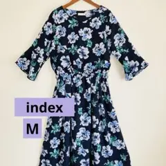 index インデックス 花柄 ロング ワンピース ネイビー 紫 M ベルト付