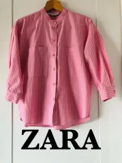 【美品】ZARA ピンク ストライプ シャツ M