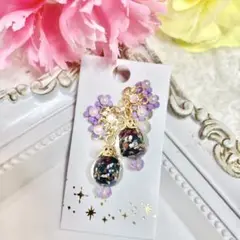 ハンドメイドイヤリング【No.054】痛くない 花 ガラス とんぼ玉 綺麗