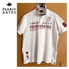 PEARLY GATES 半袖ポロシャツ　白xバーガンディプリント　L