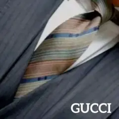 【美品】GUCCI チェーン柄 マルチストライプ ネクタイ
