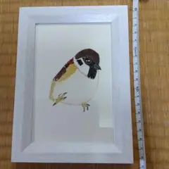 アクリル画　雀　白い額②