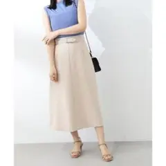 ベルト付Aラインスカート《S Size Line》《WEB限定商品》ベージュ