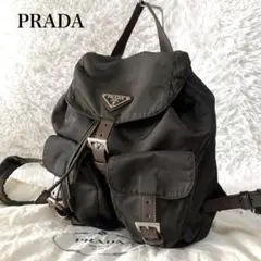 美品♡ プラダ ナイロン レザー ミニリュック カーキ 三角プレート 巾着型