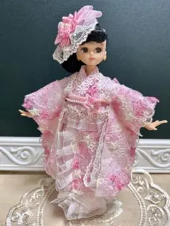 リカちゃん着物　レース振袖　　着物ドレス　ハンドメイド　ブライス 【Ｒ♡１】