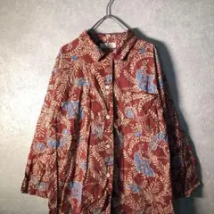 【ヴィンテージ】総柄シャツ 花柄 ボタニカル 胸ポケット 古着used BS11