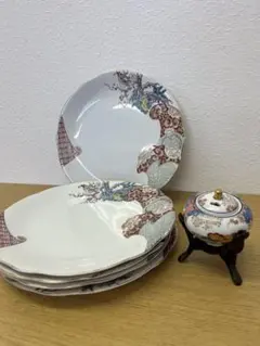 ARITAYAKI 有田焼 工芸品 香炉 其泉 春秋文 豆丸焼 古伊万里 皿5枚