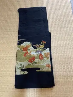 黒地 花柄 訪問着反物 リメイク　古着