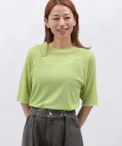 美品/LAKOLE/シアーメロウ半袖T/セージグリーン/Mサイズ