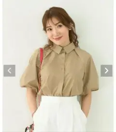 新品♡liala×PG シャツ襟 パフスリーブ ブラウス S ベージュ♡トッカ
