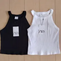 【新品未使用タグ付き】ZARA リブノースリーブタンクトップ 2色セット