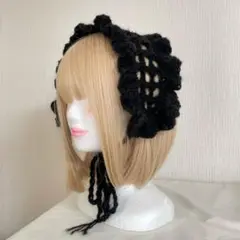 可愛い♡ ヘッドドレス　ハンドメイド　ブラック　モヘア素材　上品♡