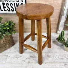 訳あり品！オールドチーク天然無垢材丸木脚スツール丸M木製イス花台ナチュラルウッド
