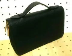 新品 合革製 持ち手 ダブルファスナー財布 大容量 財布 黒