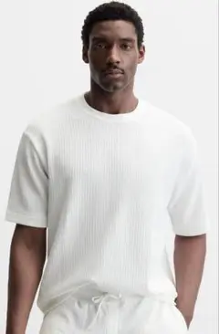 ZARA テクスチャジャカードTシャツ M ホワイト