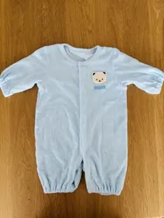 水色 クマ刺繍 パイルツーウェイ・ドレスオール