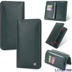 スマホケース 2台収納 携帯用 手帳型 ベルトケ 各機種対応 汎用 緑 289