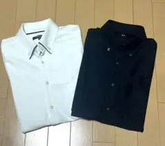 美品ボタンダウンシャツ 白ネイビーサイズM