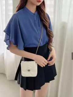 〖新品・タグ付き〗GRL フリルスリーブブラウス ブルー S [kz64]