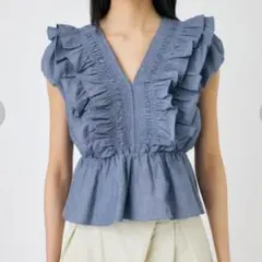 MOUSSY SHOULDER フリルブラウス　BLU