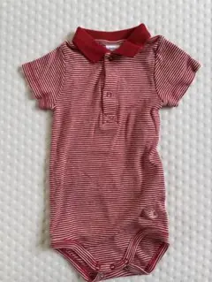Petit Bateau 赤白ストライプロンパース 12m
