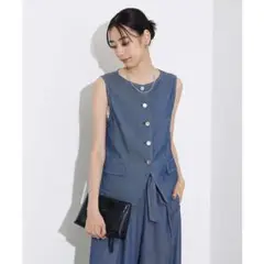 今季　qualite カリテ　テンセルデニムノースリーブ（ブルー）