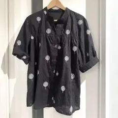 PENNY JULE 黒 白 刺繍 五分袖 半袖 2way ロールアップ シャツ