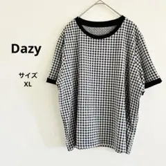 Dazy 半袖 Tシャツ チェック柄 ギンガムチェック　モノトーン　サイズXL