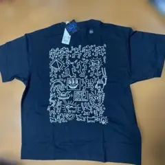 【新品未使用】ユニクロブラック Tシャツ ヒロシマ・アート風　 X X L⑤