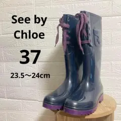 未使用品!! Chloe クロエ 厚底 ロングブーツ レインブーツ ラバー 青系 Chloe BETTY クロエ ベティ レインブーツ レインシューズ サイズ