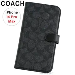 【コーチ】シグネチャーチャコール 手帳型 iPhone14ProMaxケース