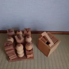知育玩具　木製パズルセット 　立体◯✕と木製パズル
