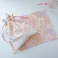 SALE 給食袋 巾着袋 ランチョンマット 2点セット 女の子♪ ウサギとクマ
