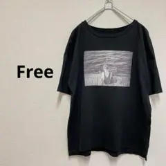 【美品】　プリント　Tシャツ クルーネック　オーバーサイズ　ブラック　黒　フリー
