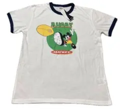 新品 ディズニーミッキー ラグビーM リンガーTシャツ半袖Tシャツ 白