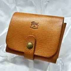 【極美品】イルビゾンテ レザー カードケース ロゴ刻印 金ボタン ストラップ