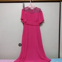 【匿名配送】 ピンク フリル 水玉 ロングドレス