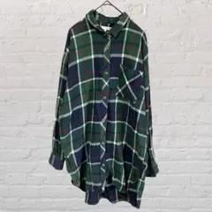 パワートゥーザピープル♡綿100% チェックシャツ チュニック グリーン L古着