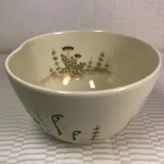 抹茶茶碗　色絵　「春の草花」 通次 嵩山　共箱、共布有り　高級　古美術　骨董