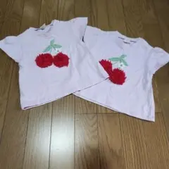ベビー　キッズ　半袖Tシャツ　立体モチーフラベンダー薄紫　80㎝　2枚組
