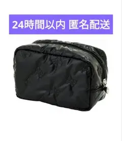 【新品未開封】3coins メタリックリボンポーチ 黒 スリコ