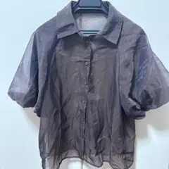 シアー半袖シャツ ダークブラウン