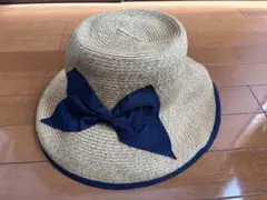 ◆美品◆ ベージュ 麦わら帽子 リボン付き