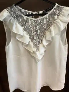 ZARA BASIC ザラベーシック フリル&レースノースリーブシフォントップ