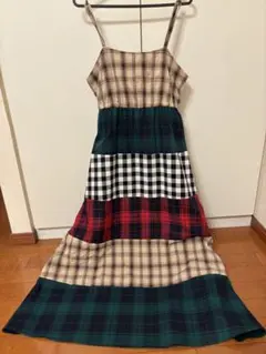 アベイル 森ガール チェック パッチワーク ワンピース キャミワンピ