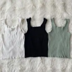 美品 リブタンクトップ フリル ノースリーブ 3枚セット