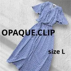 美品　オペークドットクリップ　 半袖ロングワンピース　ブルー　大きめ　L　40